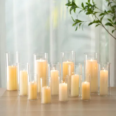 Produktbild von Set aus 30 Glaswindlichtern mit Basis für Kerzen