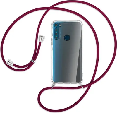 Produktbild von Handykette Backcover-Schutzhülle mit Band (Metall silberfarben) für Motorola One Fusion Plus - dunkelrot