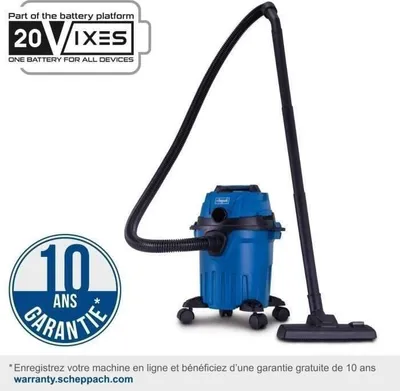 Immagine prodotto di Aspirapolvere/aspiraliquidi a batteria Scheppach C-NTS15-X SET L, serbatoio da 12 l, starter kit IXES 20 V 4 Ah, senza fili, funzione soffiante