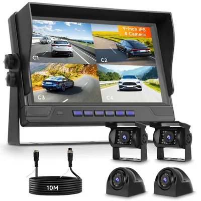 Imagen del producto de Kit de cámara de visión trasera con pantalla de 9 pulgadas y cuatro cámaras para una visión de 360 grados