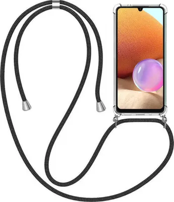 A clear product shot of a phone case with a lanyard attached, against a white background.