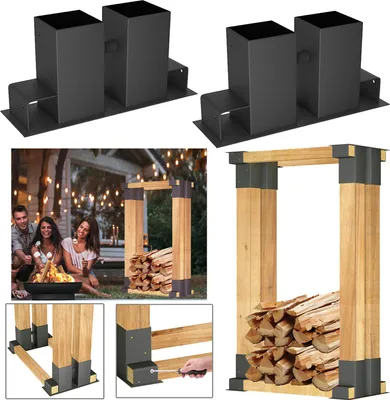 Obrázek produktu pro XINZI pomůcka pro stohování dřeva, sada 4 kusů, stabilní pomůcka pro stohování dřeva, snadno instalovatelná pomůcka pro stohování palivového dřeva, potažená ocel, černá, 30x10x15 cm