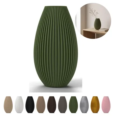 Image de Vase décoratif strié 17 cm, forme de goutte élancée en PLA – Vert olive