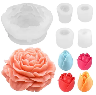Produktbild von Silikonform Blumen 5 Stück, 3D Kerzenformen Rosen Tulpen Pfingstrose