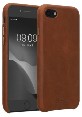 Produktbild von kalibri Schutzhülle kompatibel mit Apple iPhone SE (2022) / iPhone SE (2020) / iPhone 8 / iPhone 7 - Hülle Leder - Hardcover Handy Cover Case Braun