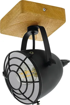 Produktbild von EGLO Deckenlampe Gatebeck, Deckenleuchte Vintage, Industrial, Retro, Deckenstrahler aus Stahl in Schwarz und Holz in Natur, Wohnzimmerlampe, E14