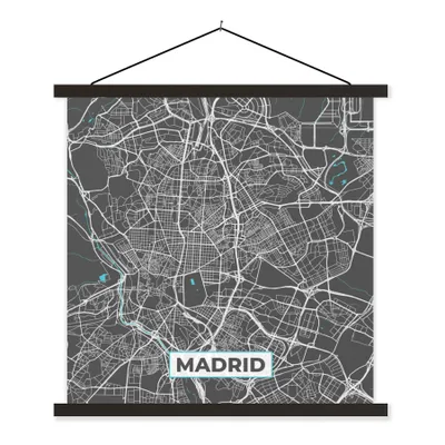 Obrázok produktu pre MuchoWow® Textilný plagát - Madrid - Modrá - Mapa - Mapa mesta - 120x120cm - S čiernymi lamelami