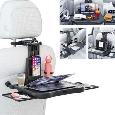 Immagine prodotto di Tavolino pieghevole per il sedile posteriore dell'auto, con portabicchieri e supporto per telefono, ideale per i viaggi