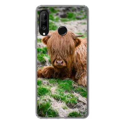Produktbild von MuchoWow® Handyhülle Schutzhülle Hülle für Huawei P30 Lite Schottischer Highlander - Heu - Gras Silikon Softcase Handy Hülle - Handyhülle