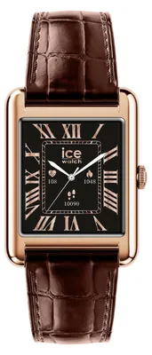 Productafbeelding van ICE SMART TK 2.0 smartwatch, rechthoekig model, met een roze krokodillenprint lederen band, merk Ice-Watch