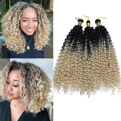 Produktbild von Lockiges Flechthaar Marlybob Häkelzöpfe 35 cm Wasserwelle Ombre Schwarz zu Blond 3 Packung 300 g