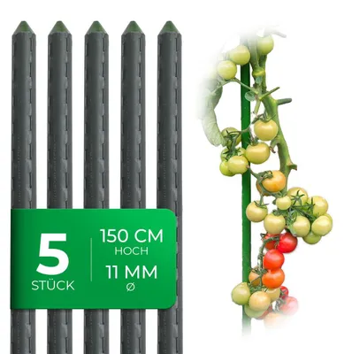 Produktbild von Novatool 5 Pflanzstäbe 150 cm grün 11mm Durchmesser Rankstäbe aus kunststoffummantelten Metall Rankhilfe Tomatenstäbe Blumenhalter