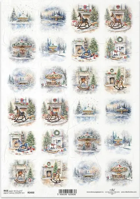 Immagine prodotto di ITD carta di riso decoupage tecnica artigianale tovagliolo di carta-R2450 Vista invernale, giostre, cavalli a dondolo
