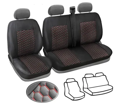 Immagine prodotto di 1+2 coprisedili in ecopelle per Fiat Ducato 2006-2019 Nero/Cuciture rosse Nou