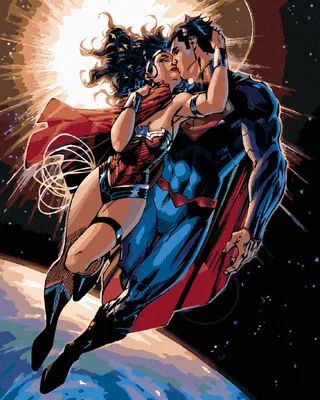Obrázok produktu pre Zuty - Maľovanie podľa čísel - WONDER WOMAN A SUPERMAN LETÍ, 40x50 cm, vypnuté plátno na rám