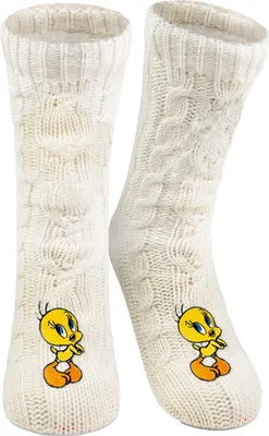 Produktbild von Looney Tunes Tweety Hüttensocken - Strick Haussocken für Damen Kuschelsocken Flauschige Wintersocken warme Frauen Socken Weiß 39-42