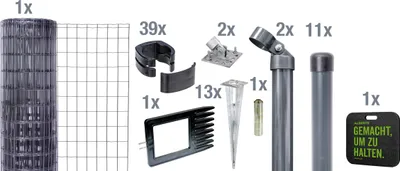 Produktbild von Alberts Fix-Clip Pro Gartenzaun, Höhe 102 cm, Länge 25 m, Zaun-Komplettset mit Bodenhülse ohne Betonieren, anthrazit