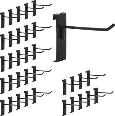 Zdjęcie produktu dla 35 metalowych haków ściennych do ścian siatkowych - panel siatkowy 10 cm - haki karbowane - akcesoria do komercyjnych ścian siatkowych - haki - warsztat/garaż/targi