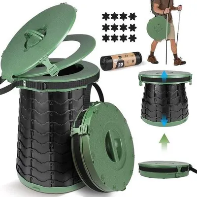 Immagine prodotto di WC da campeggio, portatile, regolabile in altezza, WC a secco, rapidamente ripiegabile, portata fino a 300 kg, incluse 20 sacchetti di plastica e borsa per riporlo in auto, ideale per la pesca.