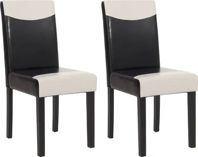 Produktbild von 2er-Set Esszimmerstuhl Stuhl Küchenstuhl Littau Kunstleder, schwarz-weiß, dunkle Beine