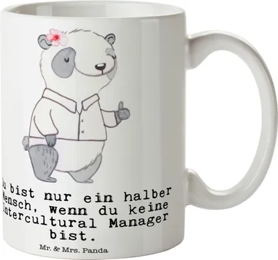 Produktbild von Mr. & Mrs. Panda Kaffeetasse Intercultural Manager Herz - Weiß - Geschenk, Pott, Trinkbecher, Geschenktasse, Kaffeebecher, Tasse