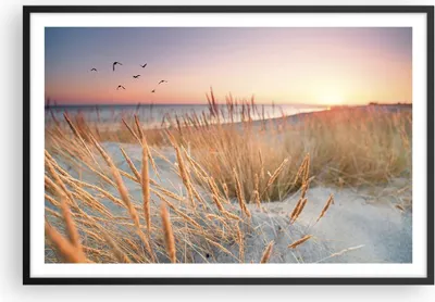 Produktbild von Gerahmtes Poster - Schwarzer Rahmen - Sonne Vögel Sand - 91,5x61 cm - Wand Bild - Wanddeko - Wandbilder - Kunstposter - Wandposter - Bilderrahmen - Bilder - Kunstdruck Wanddekoration - P2BAA91x61-4810