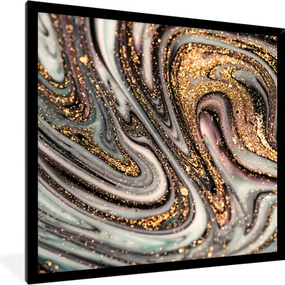 Produktbild von MuchoWow® Gerahmtes Poster Marmoroptik - Gold - Glitter - Luxus - Marmor - Weiß 40x40 cm - Poster mit Schwarzem Bilderrahmen Wandposter Rahmen Foto Bilder - Mit Rahmen - Wanddekoration Schlafzimmer