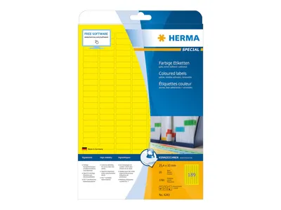 Immagine prodotto di Etichette HERMA in carta opaca A4, giallo, 25,4 x 10 mm, 3780 pezzi