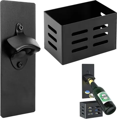 Produktbild von Flasenöffner – Wandflaschenöffner mit Magnet – Edelstahl – Wandmontierter Bieröffner mit Auffangbehälter – Geschenk für Männer und Bierliebhaber