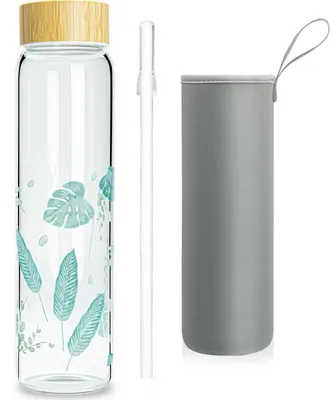 Produktbild von Borosilikatglas-Wasserflasche mit Bambusdeckel – 1 Liter