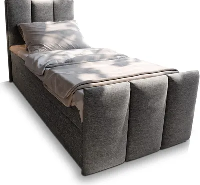 Produktbild von Masseno Boxspringbett LAGO 100 100x200 cm Komplett-Set mit Bonell Matratze und Topper, Polsterbett mit Bettkästen -Grau, SAWANA 05