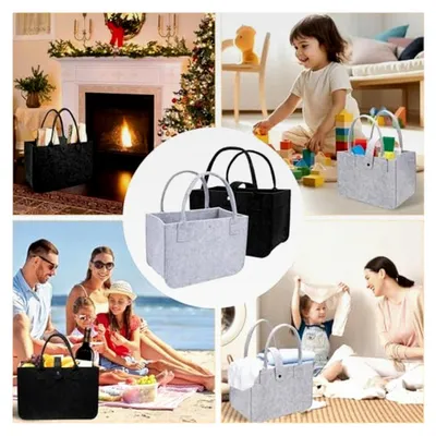 Produktbild von Filztasche Einkaufstasche, 2 Stück Faltbare Filztaschen Shopper, 30 x 20 x 18 cm (Schwarz + Grau)