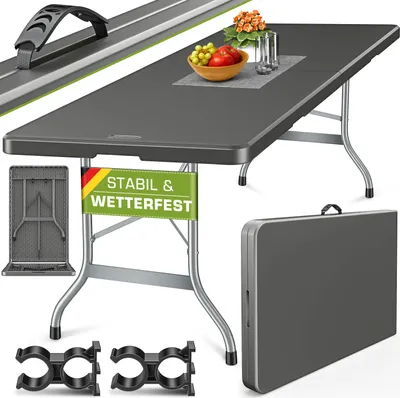 Produktbild von tillvex Gartentisch 220x70cm klappbar Anthrazit Kunststoff | Buffettisch mit Tragegriff | Klapptisch für Garten Terrasse und Balkon | Campingtisch 10 Personen