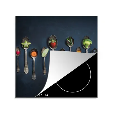 Produktbild von KitchenYeah© Herdabdeckplatte Kräuter - Löffel - Silber - Gewürze - Industriell , 78x78cm, Küche Deko, Glaskeramikkochfeld Herdabdeckung, Abdeckplatte fùr Kochfeld