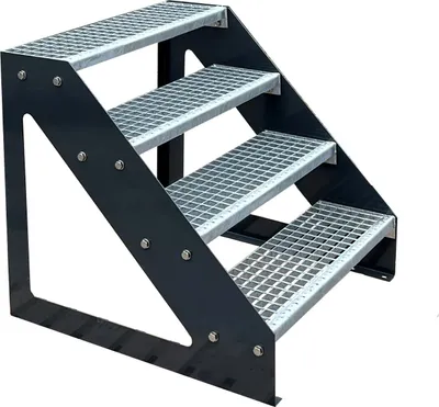 Produktbild von Gitterrost Stahl Freistehende Treppe 4 Stufen Verzinkt & Anthrazit Pulverlackierte Wangen - (L x B x H) 82cm x 80cm x 76cm