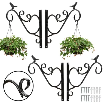 Image de Jopassy 4 pièces Crochets Support mural Crochets pour suspensions florales, Crochets muraux pour suspensions florales, Crochets pivotants longs pour jardin, Oiseau en fonte 26 cm