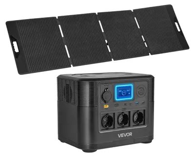 Productafbeelding van VEVOR Draagbare powerstation, met 200W zonnepaneel, 1800W zonnegenerator, 1008Wh LiFePO4-accu als back-up en 9 aansluitingen, ideaal voor noodsituaties thuis, kamperen en reizen met een camper