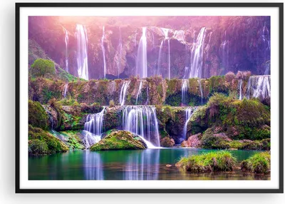 Produktbild von Gerahmtes Poster - Schwarzer Rahmen - Wasserfall Natur - 100x70 cm - Wand Bild - Wanddeko - Wandbilder - Kunstposter - Wandposter - Bilderrahmen - Bilder - Kunstdruck - Wandbild - P2BAA100x70-3893