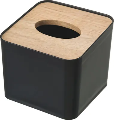 Produktbild von Taschentuchbox Kosmetiktuchbox mit Holzdeckel, Taschentuchbox Haushalt Auto 11×11×9.5cm, schwarz