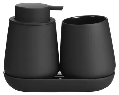 Imagen del producto de REMZETTA: Set de 3 accesorios para baño en , juego de cerámica que incluye dispensador de jabón y utensilios de baño a juego, con diseño texturizado para lavamanos
