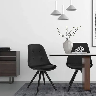 Produktbild von WOLTU 2er-Set Esszimmerstühle Küchenstuhl, Sitzfläche aus Samt, Design Stuhl, Küchenstuhl, Holzgestell, Schwarz