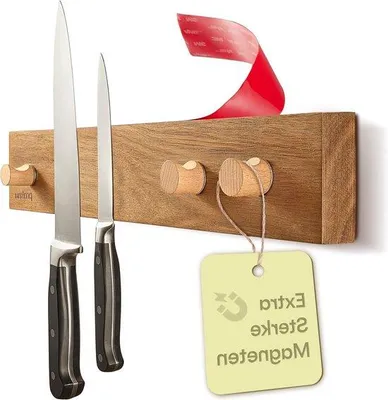 Zdjęcie produktu dla Magnetyczna listwa z haczykami, 40 cm, drewno akacjowe z certyfikatem