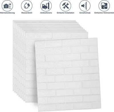 Obrázek produktu pro SWANEW 10ks 3D tapety na zeď Tapety na zeď Samolepicí 3D cihla cihla Nástěnná samolepka Bílá 70 x 77 cm