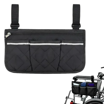 Imagen del producto de Bolso para silla de ruedas negro con 3 compartimentos, bolso para reposabrazos