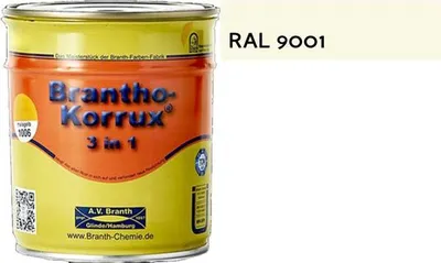 Produktbild von 5l Brantho Korrux 3in1 Rostschutz RAL 9001 cremeweiß Metallschutzfarbe Branth seidenglänzend