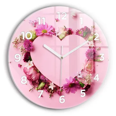Produktbild von Wallfluent Wanduhr – Stilles Quarzuhrwerk - Uhr Dekoration Wohnzimmer Schlafzimmer Küche - Zifferblatt - weiße Zeiger - 30 cm - Herz aus Blumen