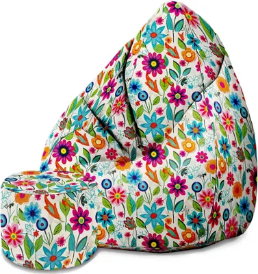 Immagine prodotto di Dreamroots Bean Bag 80x80x120cm Beanbag con schienale e sgabello e copertura Cuscino da terra Bubibag Beanbag con imbottitura con piccoli fiori primaverili