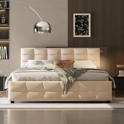A bedroom scene with a bed as the focal point.