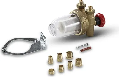 Produktbild von Kärcher Heizölfilter 4.730-033.0 mit Schauglas, absperrbarem Vorlauf und Wandmontage, inkl. Befestigungsmaterial