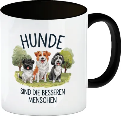 Produktbild von Hunde sind die besseren Menschen Kaffeebecher in schwarz